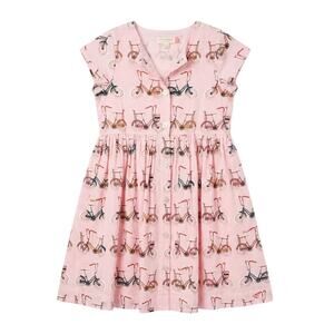 pink chicken horse dress Pink Chicken Horse Print Double Gauze Cotton Dress Girls 3Y Long Sleeve  White